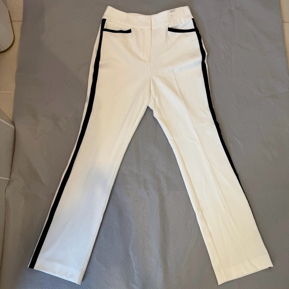 NY&C High-Waist Bootcut Pants | White Stretch with Black Side Stripe | Size 8